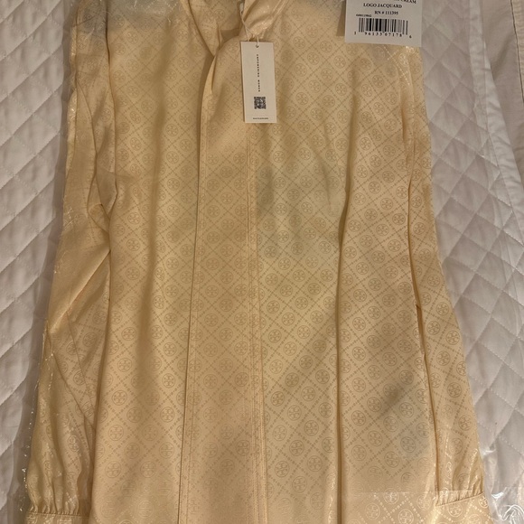Tory Burch French-cream Tie Neck silk blouse; Jacquard logo; NWT - Picture 10 of 11